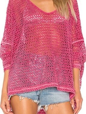 We The Free People XS Napa Crochet Sweater in Pink Oversized